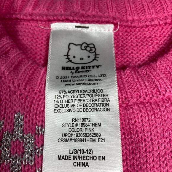 HELLO KITTY KNIT DRESS PINK SNOWFLAKES BOW SIZE LARGE NWT - Picture 7 of 8